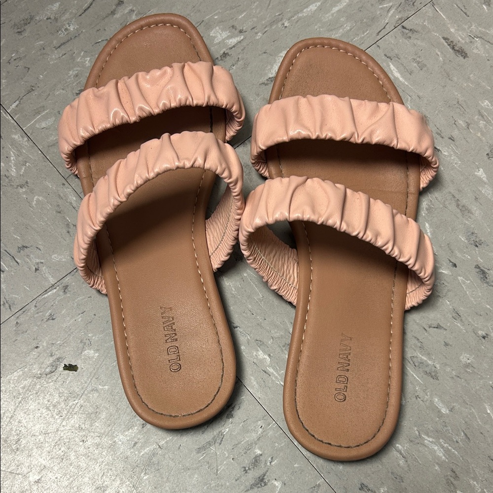 Old Navy Women’s Blush Pink Ruched Double-Strap Slide Sandals